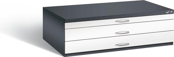 Produktbild C+P Zeichnungsschrank, DIN A0, 3 Schubladen, Höhe 420 mm, schwarzgrau / verkehrsweiss