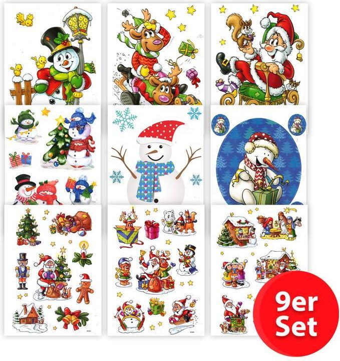 Produktbild Hermex 9er Set Fensterbilder Weihnachtsmotive Sticker Haftbild Fensterdeko