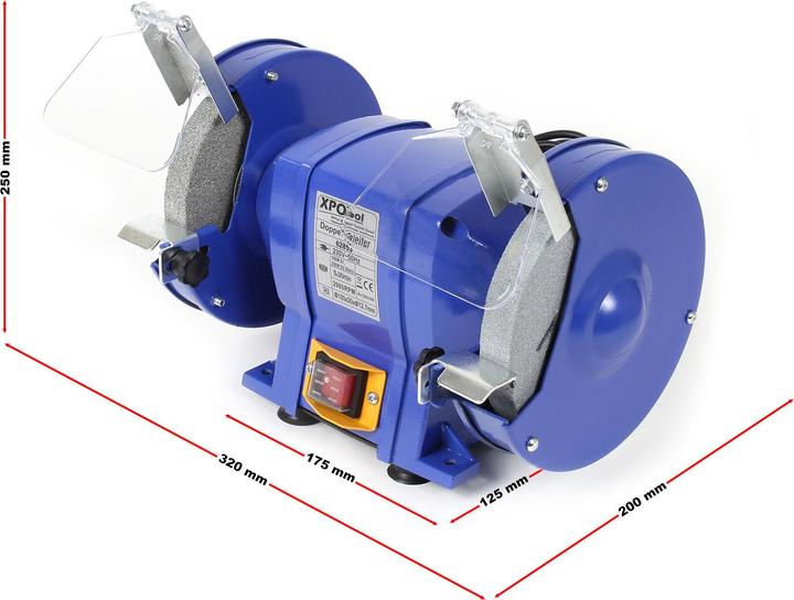 Actual product image Wiltec XPOtool Bench Grinder 250W Grinding Discs Ø 150mm with Coarse and Fine Grinding Disc (Bench grinder, 250 W)
