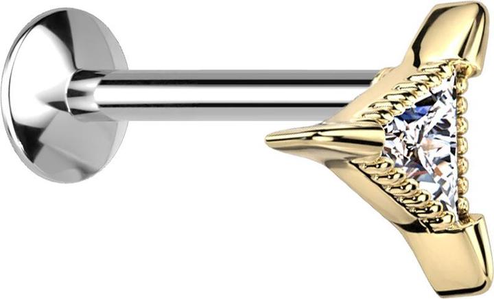 Image du produit Star Piercing Micro Threadless UFO Labret argent triangle doré cristal triangle argent (Acier chirurgical 316L, Laiton)