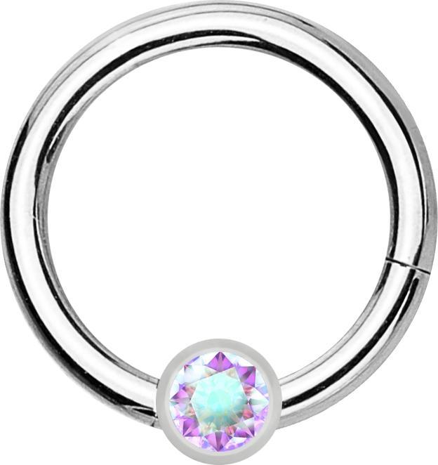 Star Piercing Micro Segmentring klappbar silber mit Kugel Kristall multicolor (Chirurgenstahl 316L, ohne Messing)