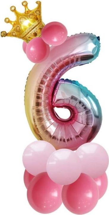 Immagine prodotto Ueli Express Set di palloncini in foil con corona numero 6 80cm rosa (1 x)