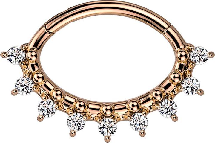 Star Piercing Micro Segmentring klappbar rosegold Oval neun Kristalle silber und Kugeln (Chirurgenstahl 316L, ohne Messing)