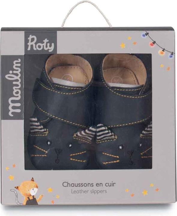 Produktbild Moulin Roty Lederschühchen schwarze Katze 18/24 Monate, Les Moustaches (18, 19, 20, 21, 22, 23, 24)