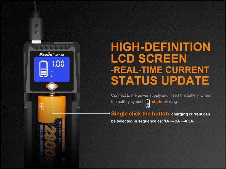 Immagine prodotto Fenix FCH-D1 (1 pz., 10440, 14500, 16340, 18650, 21700, 26650, AA, AAA, C, Caricabatterie senza batteria)