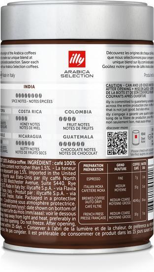Nutritional values and ingredients Illy Coffee beans arabica selection india (250 g)