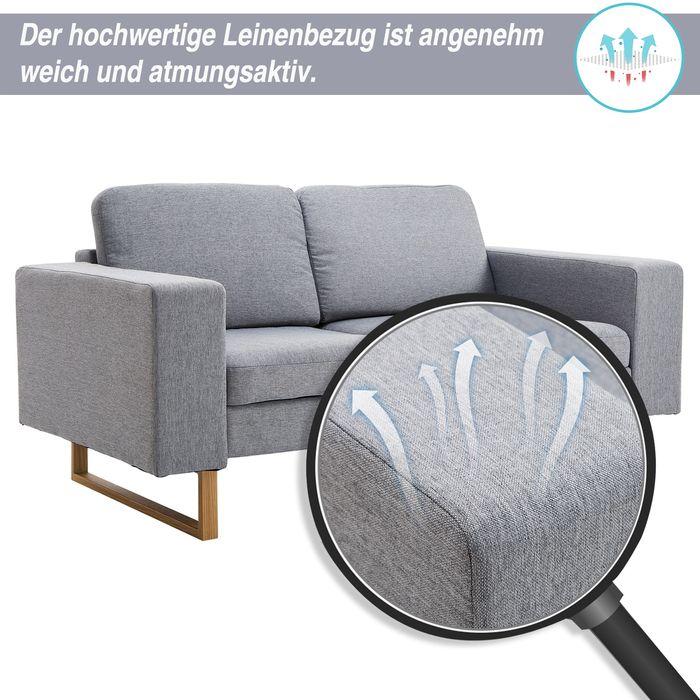 Produktbild Swisshandel24 2-Sitzer Sofa Ecksofa Polstersofa Stoffsofa Sitzmöbel Holz hellgrau (2-Sitzer)