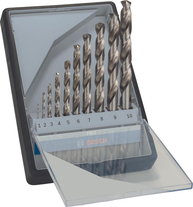 Bosch Professional Zubehör PRO Metal HSS-G twist drill bit set, 10 pcs. (5 mm, 6 mm, 7 mm, 8 mm, 10 mm, 4 mm, 3 mm, 2 mm, 1 mm, 9 mm)