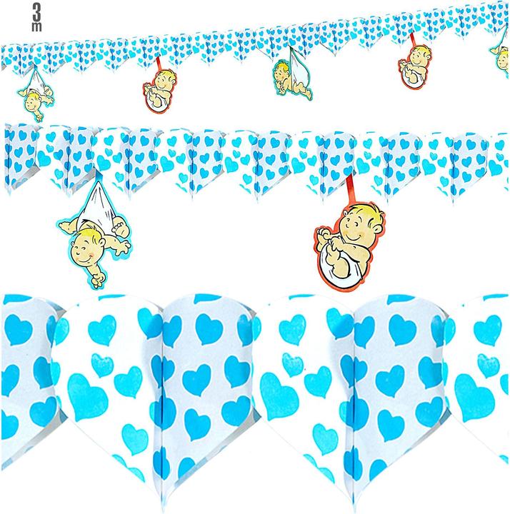 Actual product image Widmann Bedruckte Girlande Mit Hellblauen Herzen Und Babymotiven 3 m
