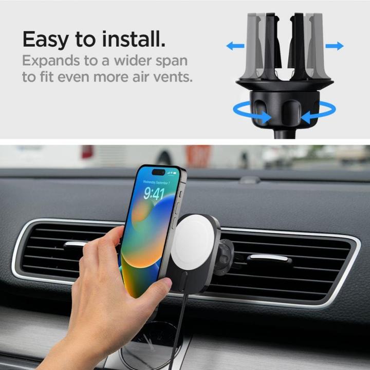 Actual product image Spigen car mount with charger ITM12W Onetap Pro 3 Magnetic Magsafe Vent Car Mount Wireless Charger b (15 W)