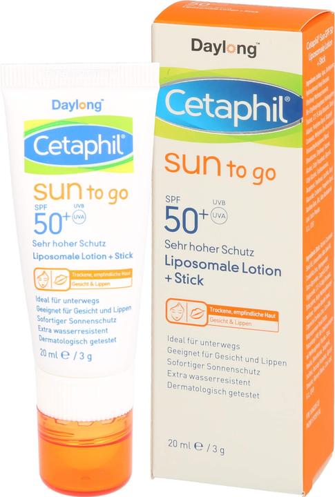 Immagine prodotto Daylong Cetaphil Sun to go lozione liposomiale + stick SPF 50+, soluzione da 20 ml (Crema solare, SPF 50+, 20 ml)