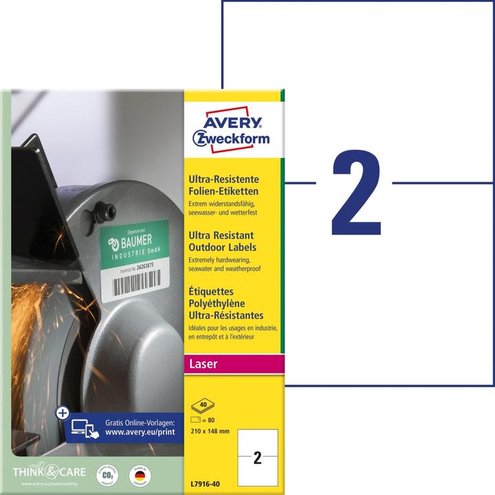 Image du produit Avery SW. Etiquettes 210x148mm L7916-40 weiss, matt, A4 40 Blatt