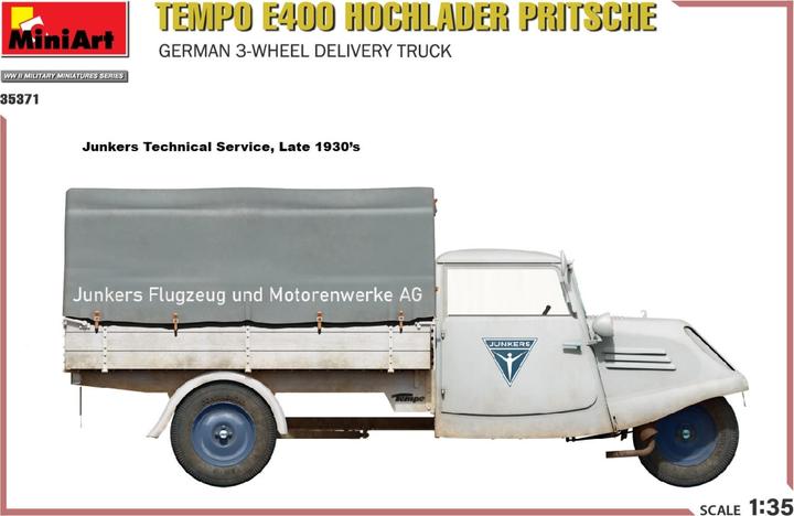 Image du produit Mini art Tempo E400 à plateau surbaissé. Camion de livraison allemand à 3 roues