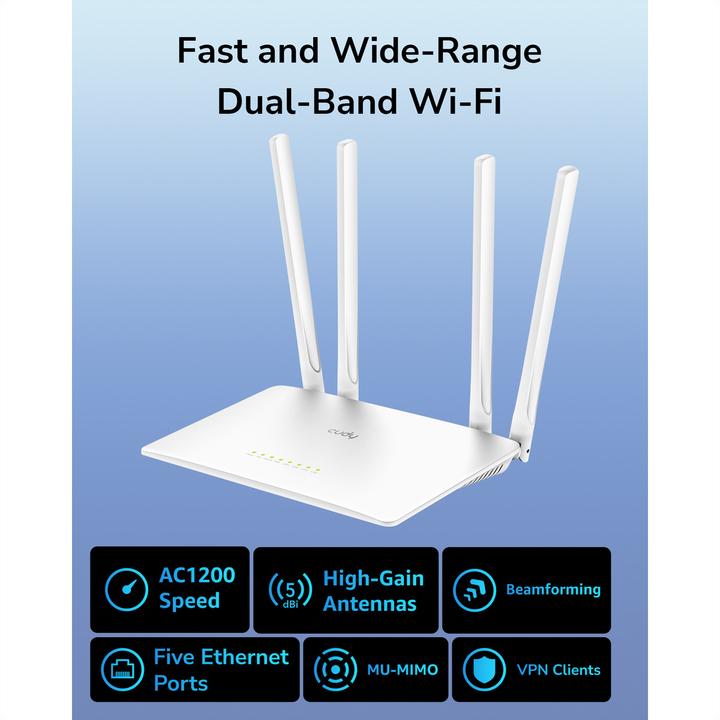 Actual product image Cudy WR1200 wireless router Fast Ethernet Dual-band ( / ) White