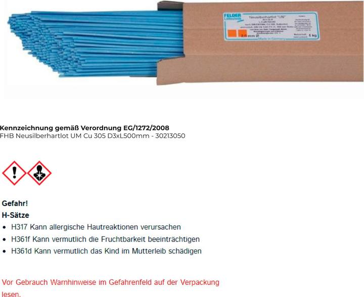 Actual product image Felder FHB Nickel silver brazing alloy UM Cu 305 D3xL500 mm