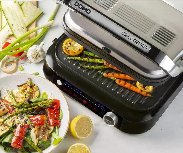Immagine prodotto Domo Genius Grill elettrico a contatto Rivestimento antiaderente, con display Acciaio inox, nero (Spina UE)