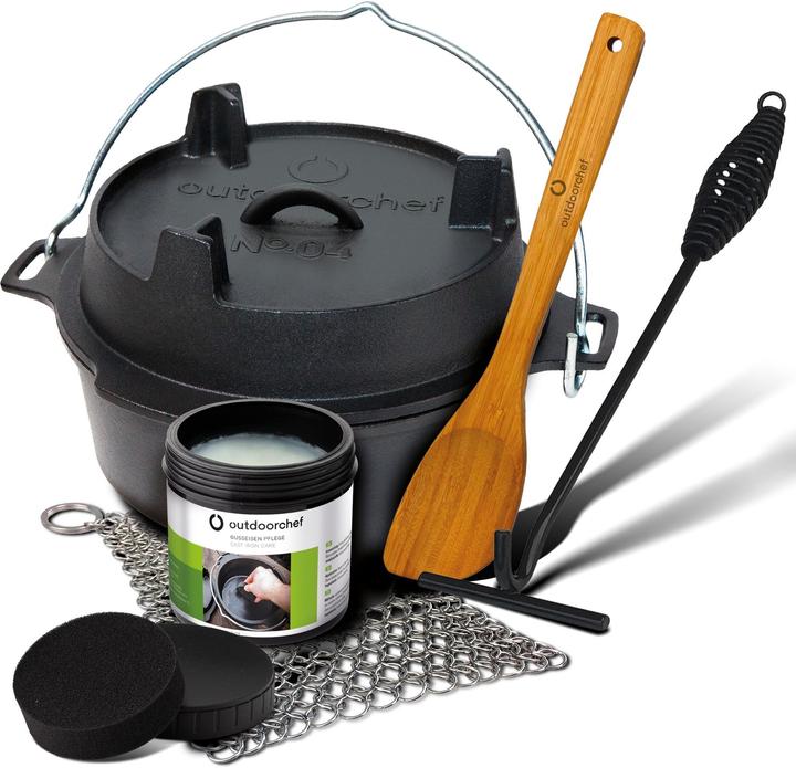 Outdoorchef Four hollandais 04 - 3,8 litres - avec kit de démarrage comprenant l'entretien de la fonte, le