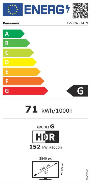 Energie-Label Panasonic TV-50W93AE9 Ultra HD HDR LED-TV 50 (126 cm) FOS (50", LCD, 4K)