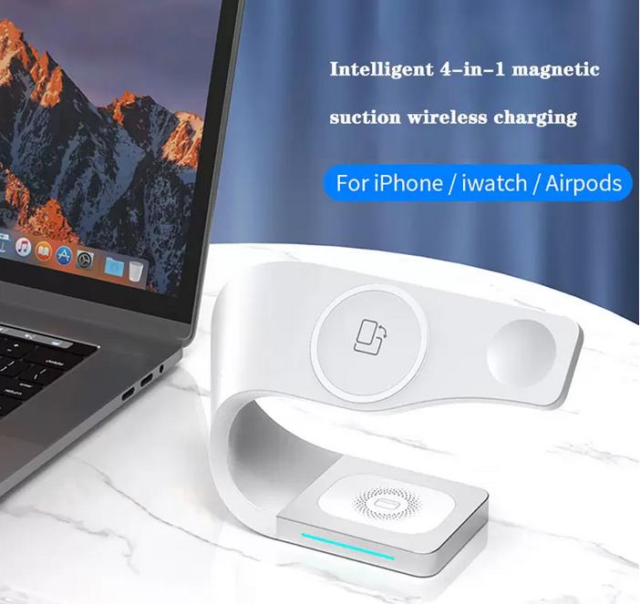 Immagine prodotto PhoneLook Stazione di ricarica 15W senza fili 4 in 1 magnetica per iPhone Apple Watch, AirPods Blanc (15 W)