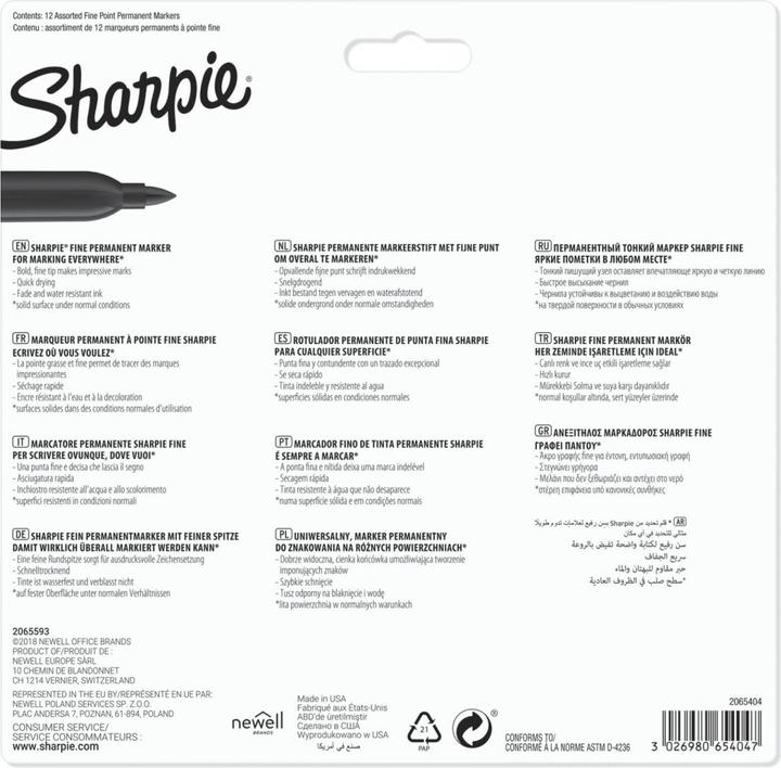 Produktbild Sharpie Permanent Marker (Farbig assortiert, 1 mm, 12 x)