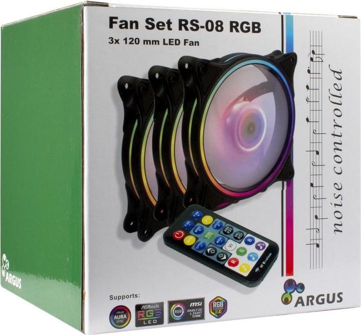 Actual product image Intertech Inter-Tech Fan 120*120*25 ARGUS RGB-FAN SET RS-08, 3X retail (120 mm, 3 x)