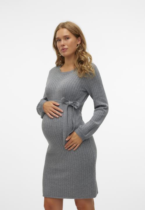 Produktbild Mamalicious Normal geschnitten Rundhals Gerippte Ärmelbündchen Ballonärmel Kurzes Kleid Strickkleid (XL)