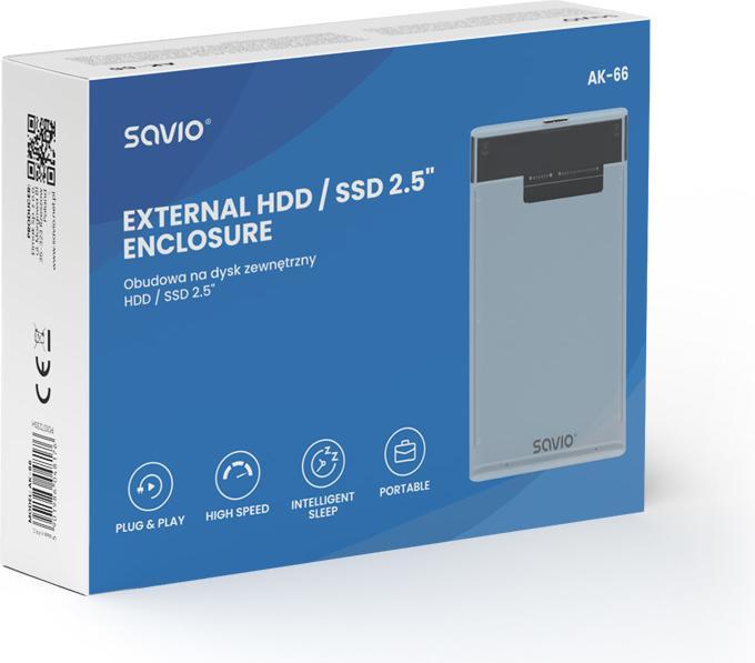 Immagine prodotto Savio 2,5 custodia esterna per HDD/SSD USB 3.0 trasparente AK-66 (2.5")