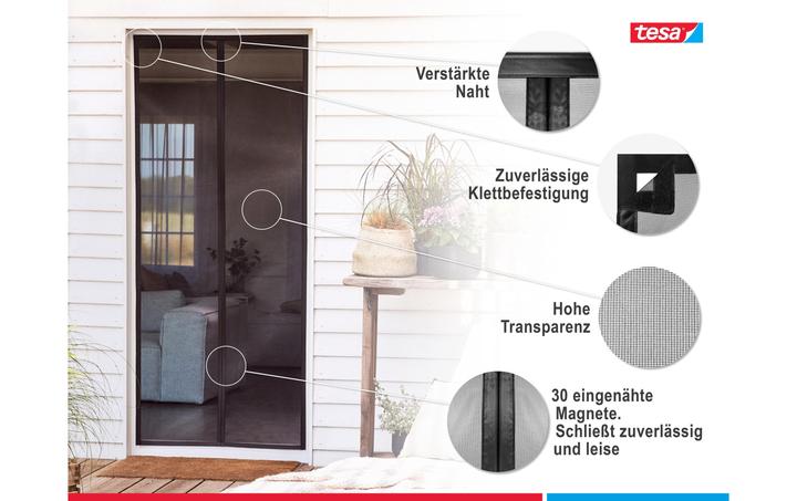Produktbild tesa Insektenschutz Magnetvorhang für Balkon- und Terrassentüren, selbstschliessend, Montage ohne Bohren (80 x 200 cm)