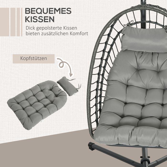 Actual product image Swisshandel24 Rattan Hängesessel 194 cm klappbar, Indoor Outdoor, bis 100 kg hellgrau (100 kg)