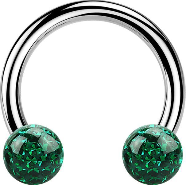 Produktbild Star Piercing Micro Circular Barbell silber mit zwei Kristall Kugeln grün Epoxy Schutzschicht (ohne Messing, Titan G23)