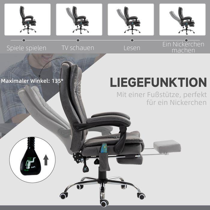 Produktbild Swisshandel24 Bürostuhl mit Massage- und Wärmefunktion, ergonomisch, 6 Massagepunkte, Fussstütze, Polyester, Grau