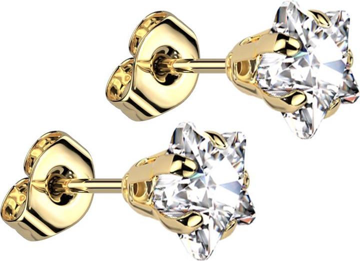 Produktbild Star Piercing Ohrstecker vergoldet mit Sternkristall silber (ohne Messing, Chirurgenstahl 316L)