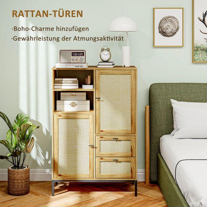 Image du produit Swisshandel24 Kommode, Aufbewahrungsschrank mit Rattan-Türen, Mehrzweckschrank mit Schubladen (80 x 40 x 120 cm)