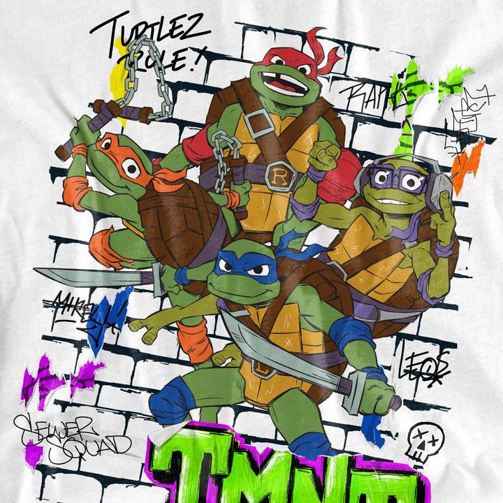 Actual product image Teenage Mutant NT Unisex Adult Brick Wall Poster T-Shirt (L)