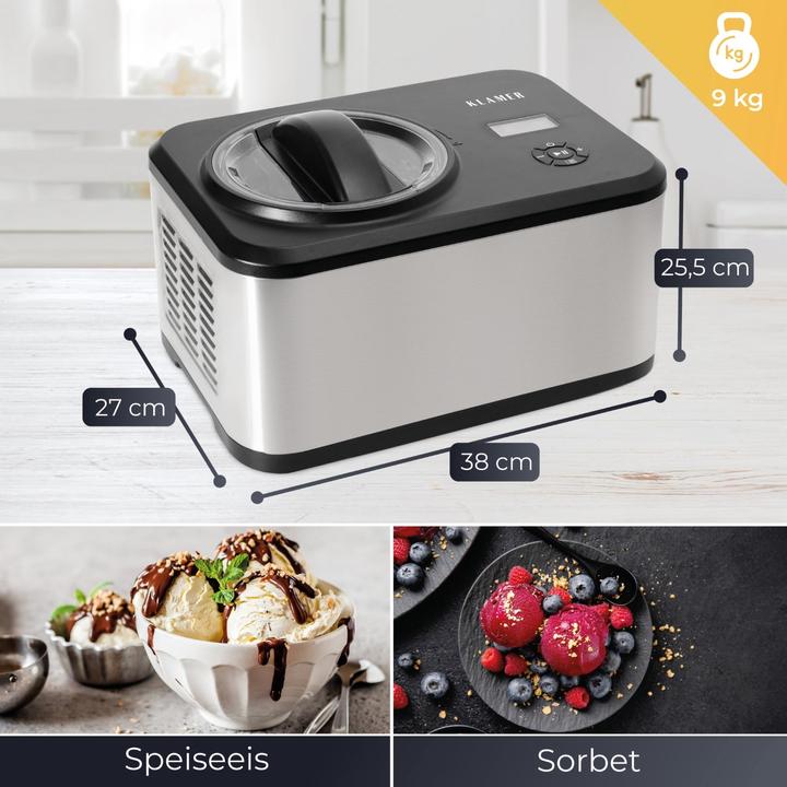 Produktbild KLAMER Eismaschine 1.5L, 120 W Eiscrememaschine aus Edelstahl