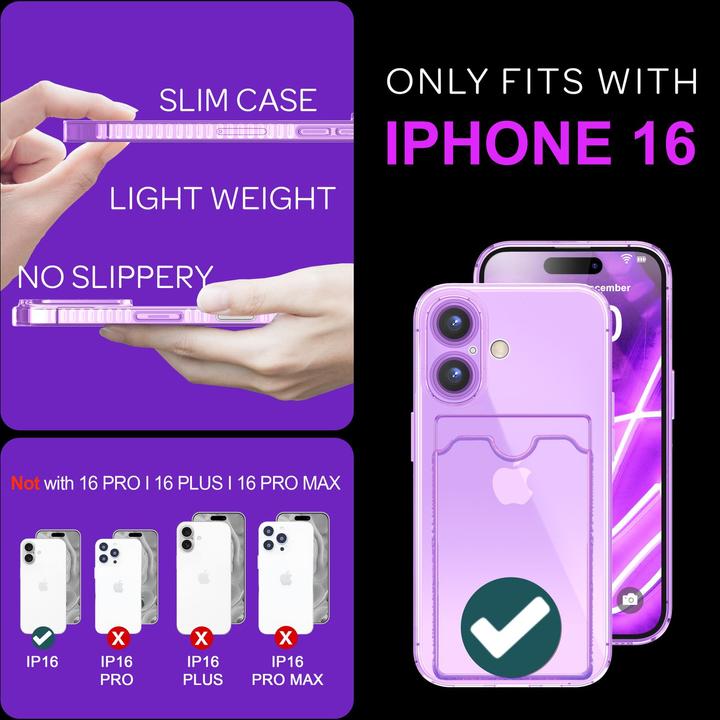 Produktbild Nalia Klar Transparente Neon Silikon Hülle Kartenhalter (Apple iPhone 16)