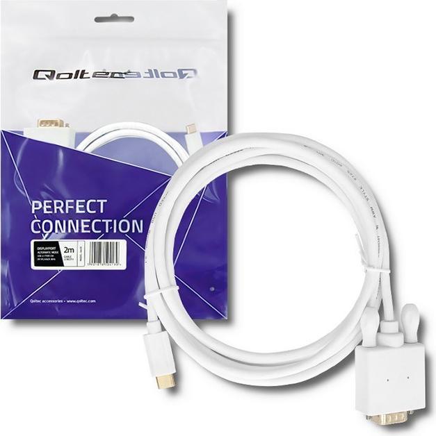 Immagine prodotto Qoltec 50419 adattatore cavo video USB Tipo-C VGA (D-Sub) Bianco (2 m, DisplayPort)
