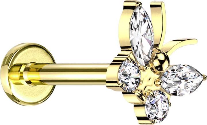 Produktbild Star Piercing Micro Labret Innengewinde vergoldet Schmetterling vergoldet Kristalle silber (ohne Messing, Titan G23)