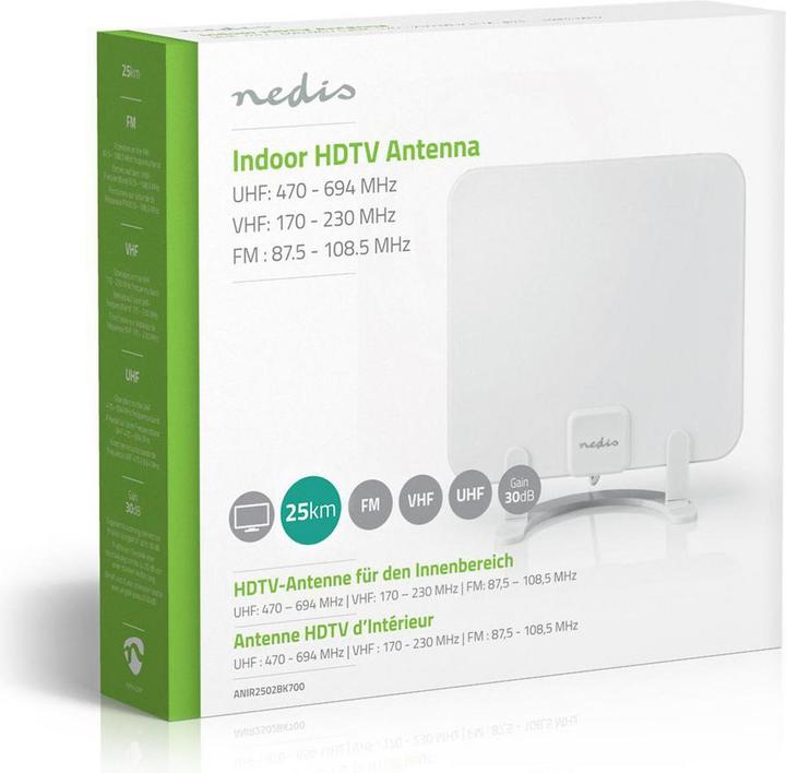 Immagine prodotto Nedis Antenna per interni Attiva FM/UHF/VHF Raggio di ricezione: 0-25 km LTE700 Guadagno dBi (con cavo (Antenna interna, 30 dB, UKW / MW / LW, DVB-T / -T2)