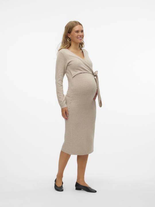 Produktbild Mamalicious Normal geschnitten V-Ausschnitt Gerippte Ärmelbündchen Schmale Ärmel Midikleid Strickkleid (XL)