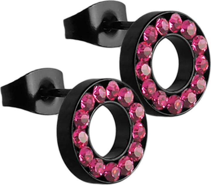 Actual product image Star Piercing Stud Earrings Fake Tunnel Black with Crystal Pink (Surgical steel 316L, without brass)