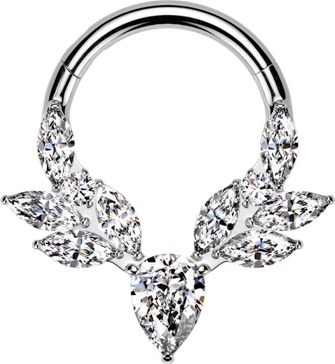 Star Piercing Micro Segmentring klappbar silber Hirschgeweih Kristalle silber (Titan G23, ohne Messing)