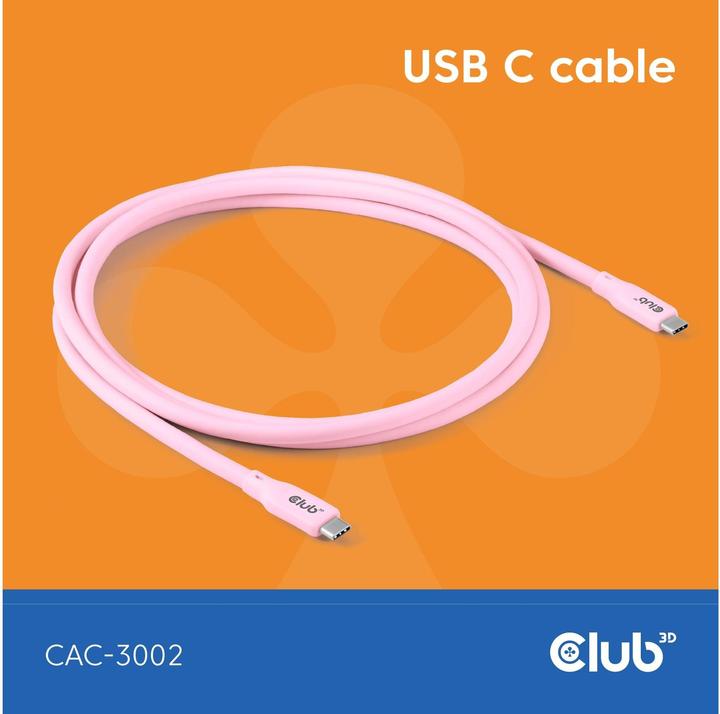 Image du produit Club 3D Club3D Lifestyle câble USB-C PD 240W,20Gbps 2m rose p/p retail (2 m, USB 4.0)