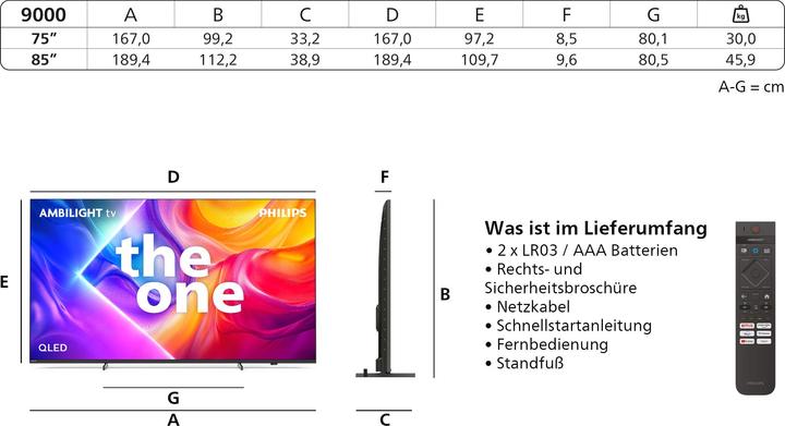 Image du produit Philips 75PUS9000/12 (75", PUS9000, QLED, 4K, 2025)