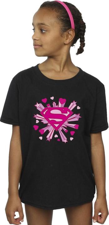 Actual product image Girls Superman Pink Hearts And Stars Logo Cotton T-Shirt (140, 146)
