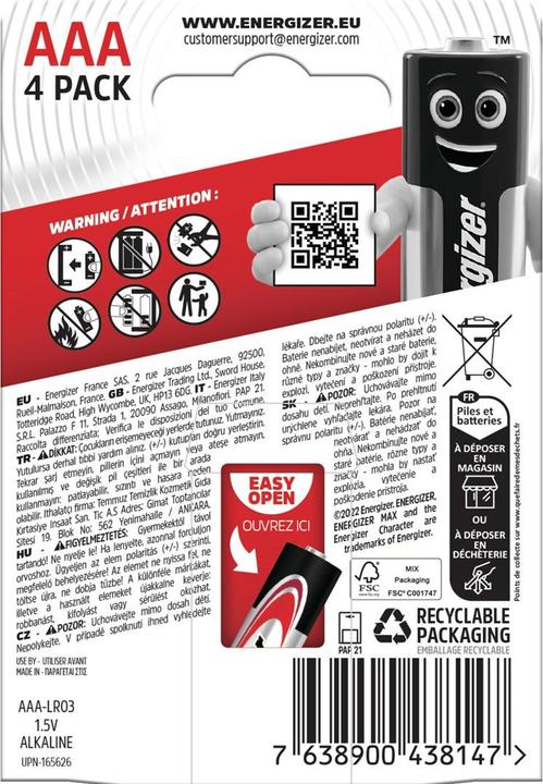 Actual product image Energizer Max Alkaline (4 pcs., AAA)