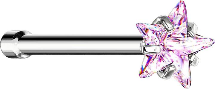 Produktbild Star Piercing Nasenstecker gerade silber Kristallstern pink gefasst (ohne Messing, Chirurgenstahl 316L)