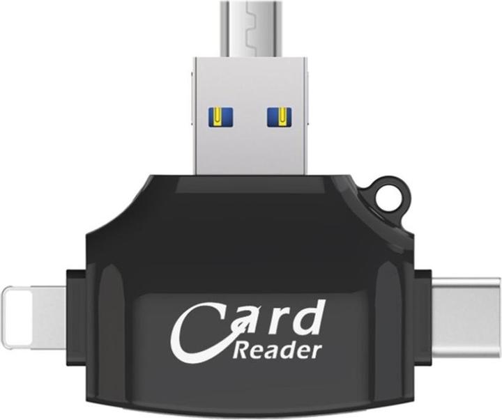 Actual product image Apfelkiste 4in1 mini card reader for SD/MicroSD - Lightning, USB C & Micro USB (Black)