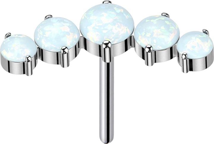 Produktbild Star Piercing Threadless gebogen silber fünf Opale weiss (ohne Messing, Titan G23)