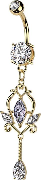 Image du produit Star Piercing Banane vergoldet mit zwei Kugeln Kristall silber Anhänger Floral Kristalle silber (Laiton, Acier chirurgical 316L)